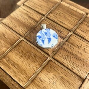 Blue and white handmade necklace pendant (out of old China plates!)